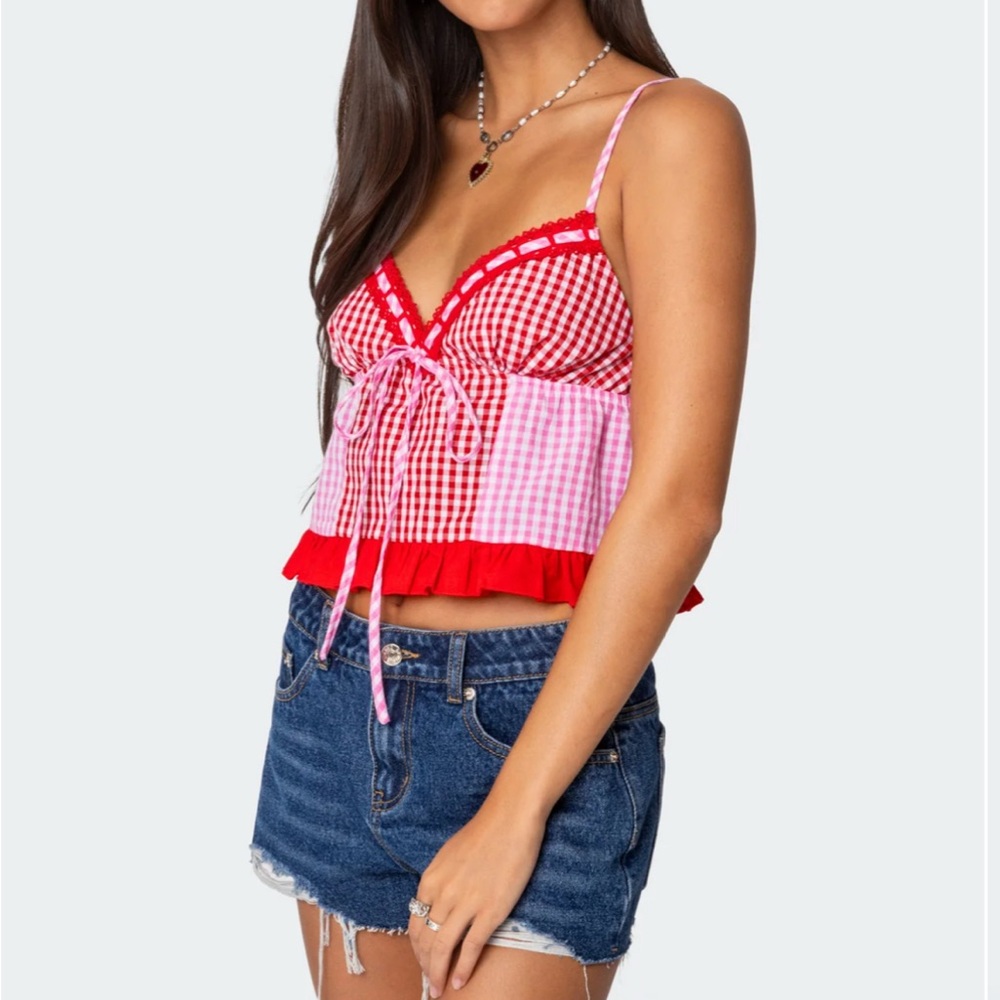 Edikted Joanne Mixed Gingham Top - Picture 2 of 5